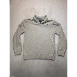 Nautica Mens Shawl Collar Sweater Light Gray Heather Knit Pullover XL